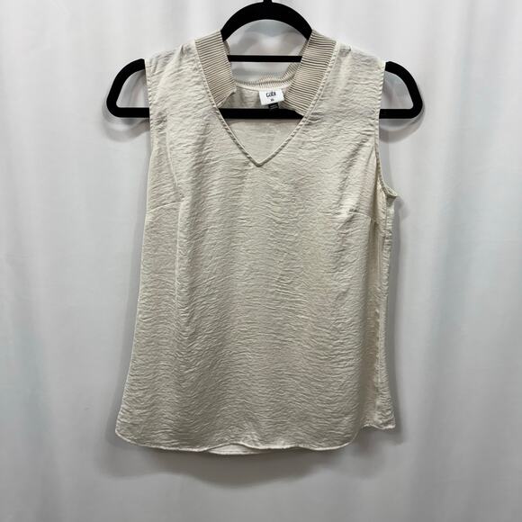 Cabi 4177 Snapshot Top Beige Gray Sleeveless Collar Detail Blouse XS - Picture 1 of 5